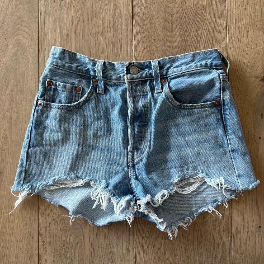 Levi's Blue Jean Shorts High-Waisted Distressed